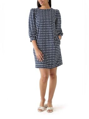 NEW Crown & Ivy Navy White Geometric Shift Dress NWT Women's 3/4 Sleeve Ponte